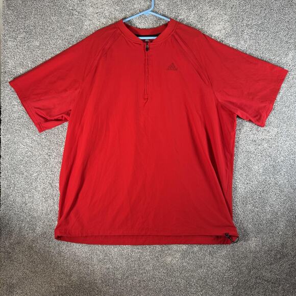 Adidas Wind Shirt Mens 2XL Red Short Sleeve Half Zip Golf Pullover Windbreaker - Picture 1 of 13